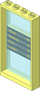 Window  1 x  4 x  6 with Fixed Transparent Light Blue Glass and Train Schedule Sticker
