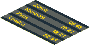 Sticker  2.3 x  3.5 with Yellow Train Schedule and Black Stripes on Dark Grey