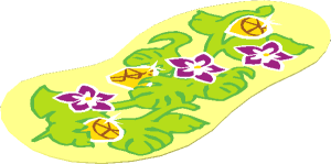 Sticker  3.4 x  1.8 Irregular with Three Magenta Flowers, Three Yellow Gems and Leaves