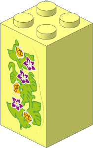 Brick  2 x  2 x  3 with Three Magenta Flowers, Three Yellow Gems and Leaves Sticker