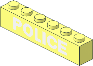 Brick  1 x  6 without Centre Studs with White "POLICE" Pattern