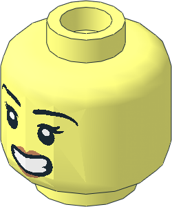 Minifig Head with Black Eyebrows, Eyelashes, Nougat Lips and Lopsided Open Mouth Smile with Teeth Pattern