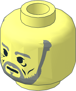 Minifig Head with with SW Light Gray Beard and Black Wrinkles (Count Dooku 2002) Pattern