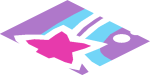 ~Sticker  0.8 x  3.0 with Dark Pink, White and Medium Azure Shooting Star, Z-Shape - Fourth Face