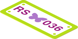 Sticker  0.8 x  1.8 with Butterfly and "RS 036" License Plate