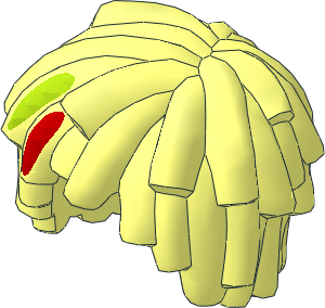 Minifig Hair Short Layered Mop Top with Red and Lime Streaks Pattern