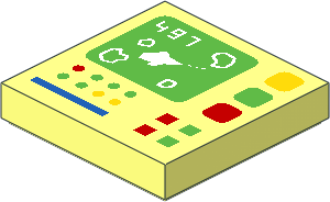 Tile  2 x  2 with "497" and Galaxy Explorer on Control Screen, Red, Bright Green, Yellow and Blue Buttons, Lights, and Line Pattern