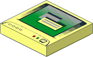 Tile  2 x  2 with Green Monitor Screen, Light Bluish Grey Button and Window Pattern