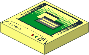 Tile  2 x  2 with Green Monitor Screen, Black Button, Dark Bluish Grey Window Pattern