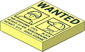 Tile  2 x  2 with "WANTED" Sign, Minifig Front and Side Mugshots Poster Pattern