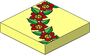 Tile  2 x  2 with  4 Red and Yellow Flowers on LtGreen/Green Leaves Pattern
