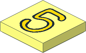 Tile  2 x  2 with Fabuland "5" Yellow Pattern