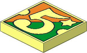 Tile  2 x  2 with Fabuland "5" on Orange and Green Background Pattern