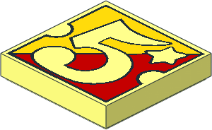 Tile  2 x  2 with Fabuland "5" on Yellow and Red Background Pattern