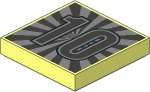 Tile  2 x  2 with "10" on Metallic Silver and Metallic Dark Grey Rays Pattern