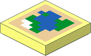 Tile  2 x  2 with Pixelated Blue, Green and White Map on Tan Background Pattern