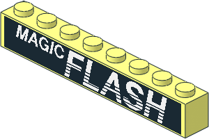 Brick  1 x  8 with White "MAGIC FLASH" on Black Background Sticker