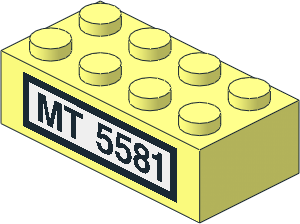 Brick  2 x  4 with Black "MT 5581" on White Background and Black Border Sticker