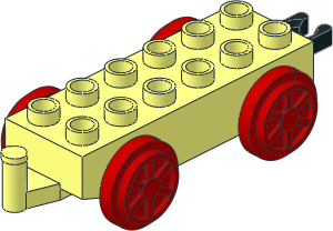 Duplo Train Base  2 x  6 with 2 Axles with Red 28 mm Wheels and Black Movable Hitch