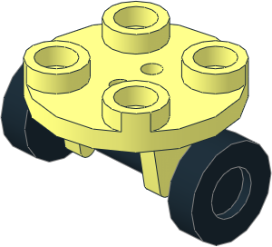 Plate  2 x  2 Round with 2 Wheel Clips with Black Wheel Trolley Plate  2 x  2 Round with 2 Wheel Clips with Black Wheel Trolley