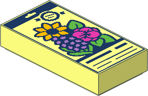 Tile  1 x  2 with Seed Packet with Bright Light Orange, Dark Pink and Medium Lavender Flowers with Bright Green Leaves Pattern