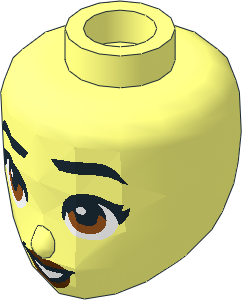 Figure Friends Head with Black Eyebrows and Eyelashes, Dark Orange Eyes, Reddish Brown Lips and Open Mouth Smile Pattern