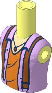 Figure Friends Boy Torso with Lavender Shirt Open over Orange Undershirt, Dark Orange Suspenders and Necklace Pattern