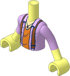 Figure Friends Boy Torso and Arms with Lavender Shirt Open over Orange Undershirt, Dark Orange Suspenders and Necklace Pattern