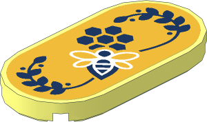 Tile  2 x  4 with Rounded Ends with Dark Blue Leaves and White Bee Sign Sticker