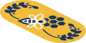 Sticker  1.8 x  3.8 Oval with Dark Blue Leaves and White Bee Sign