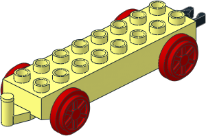 Duplo Train Base  2 x  8 with 2 Axles with Red 28 mm Wheels and Black Movable Hitch Pattern