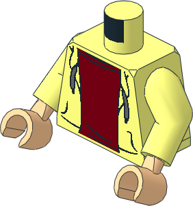 Minifig Torso with Arms and Light Nougat Hands with Hooded Sweatshirt Open with Drawstrings over Dark Red Top Pattern