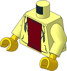 Minifig Torso with Arms and Yellow Hands with Hooded Sweatshirt Open with Drawstrings over Dark Red Top Pattern