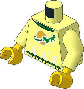 Minifig Torso with Arms and Hands with Holiday Sweater, Green Collar and Reindeer Sleigh, Gold Classic Space Moon, White Snowflakes and Christmas Trees Pattern