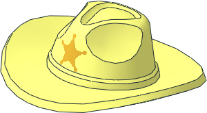 Minifig Hat Fedora with Large Brim with Gold Sheriff Star Pattern