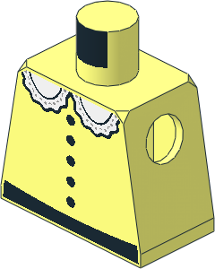Minifig Torso with Dress with Black Buttons and Belt and White Collar with Frills Pattern