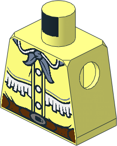 Minifig Torso with Western Shirt, White Buttons and Fringe, Reddish Brown Belt with Silver Buckle and Sand Blue Neckerchief Pattern