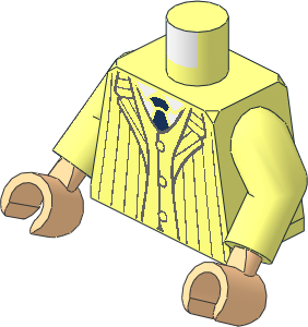 Minifig Torso with Arms and Hands with Suit Jacket Open with Dark Bluish Grey Pinstripes over Vest with Buttons and White Shirt and Dark Blue Tie Pattern