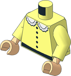 Minifig Torso with Arms and Hands with Dress with Black Buttons and Belt and White Collar with Frills Pattern