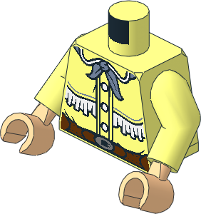Minifig Torso with Arms and Hands with Western Shirt, White Buttons and Fringe, Reddish Brown Belt with Silver Buckle and Sand Blue Neckerchief Pattern