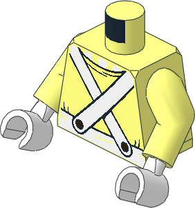 Minifig Torso with Arms and Hands with Shirt over Striped Undershirt and White Pants with Crossed Suspenders Pattern