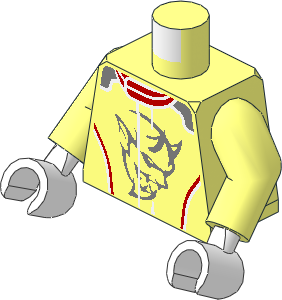 Minifig Torso with Arms and White Hands with Racing Suit with Demon Logos and Red and White Stripes Pattern