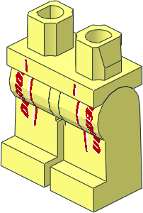 Minifig Hips and Legs with Demon Logo and Red and White Stripes Pattern