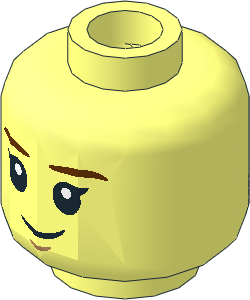 Minifig Head with Dark Brown Eyebrows, Medium Nougat Chin Dimple, Grin / Scared Open Mouth with Teeth  2-Sided Pattern