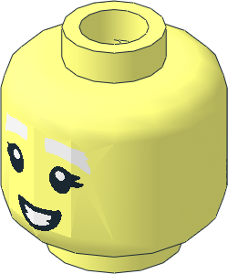 Minifig Head with White Thick Eyebrows, Eyelashes, Open Mouth Smile with Teeth / Stern  2-Sided Pattern