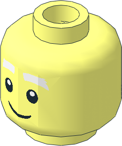 Minifig Head with White Thick Eyebrows, Lopsided Grin / Stern  2-Sided Pattern