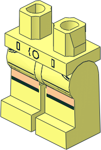 Minifig Hips and Legs with Black Buckle and Pockets Outlines, Light Nougat Knees and Dark Green Socks Pattern
