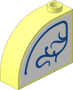 Brick  1 x  3 x  2 Curved Top with Blue Filigree Left Sticker