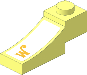 Slope Brick Curved 1 x 3 with 1 x 2 Inverted Cutout with Gold Ornamented "W" Left Sticker