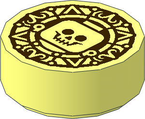 Tile Round 1 x 1 Aztec Coin with Minifigure Skeleton Head Pattern